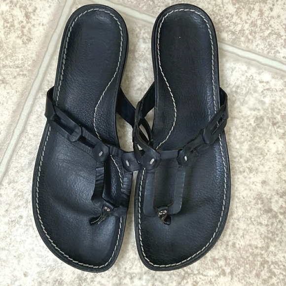 Timberland Women's Black Leather Slip-On Sandals Size 9.5 🌴 - Picture 1 of 9